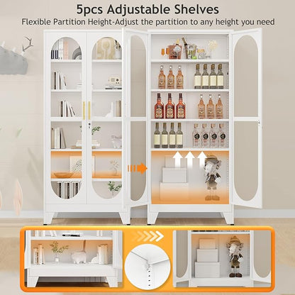 PAOFIN 75" H Locking Display Cabinet with Glass Door, Metal Cabinets with 5 Adjustable Shelves, Cabinet Display Case for Living Room, Collectibles, Clinic, Home - Assembly Required White