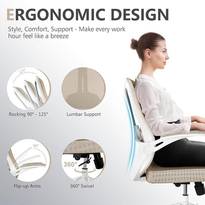 balmstar Office Chair Desk Chair, Ergonomic Mesh Computer Chair with 90-130° Recline & 360° Smooth-Rolling Casters, Adjustable Lumbar Support Task Chair for Home Office, Comfortable for Women, Teens