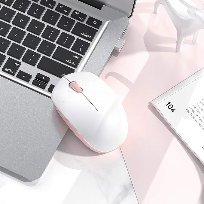 seenda Wireless Mouse for Laptop, 2.4G Noiseless Mouse with USB Receiver - Optical Tracking Portable Computer Mice for Chromebook, PC, Tablet, Windows System, 24 Months Battery Life - Pink & White