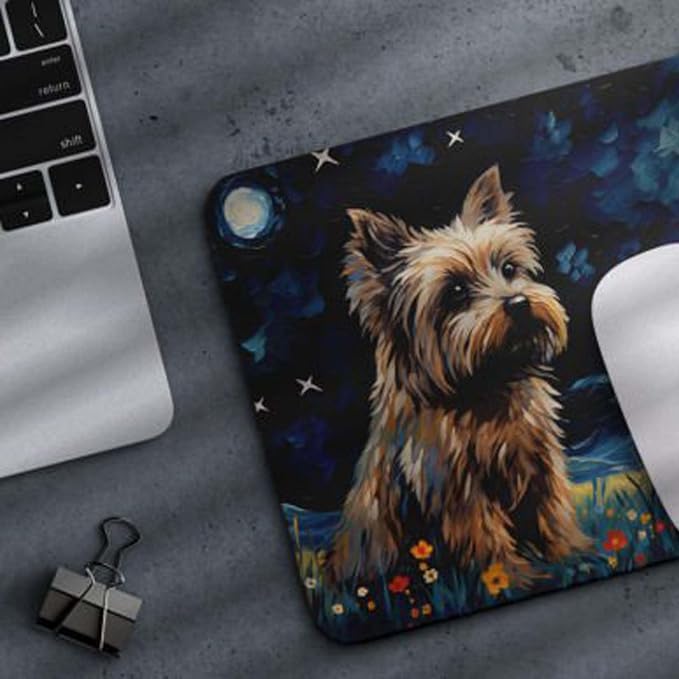 Starry Night Dog Mouse Pad for Home Office Gaming Working Desk Computer Desktop Accessories Non-Slip Rubber Mouse Pad for Dog Lovers (Yorkie)