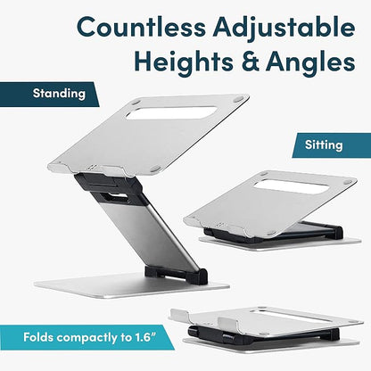 Lifelong Laptop Stand for Desk, Ergonomic Sit to Stand Premium Aluminum Laptop Holder, Adjustable Height from 2.1" to 20", Compatible with MacBook, All Laptops Tablets 11-17" - Silver