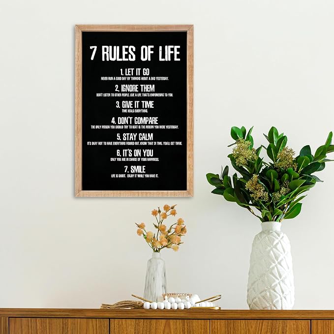 YWJKWLGS 7 Rules of Life Wall Art, 11x16 Framed, Motivational Quote Decor for Office