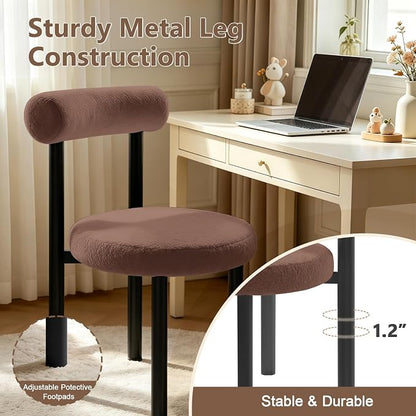 Cute Small Armless Desk Chair, Ergonomic Comfy Vanity Chairs Lumbar Support with Back for Makeup, Teddy Fabric Computer Desk Chair for Home, Bedroom, Vanity, Teens, Adults
