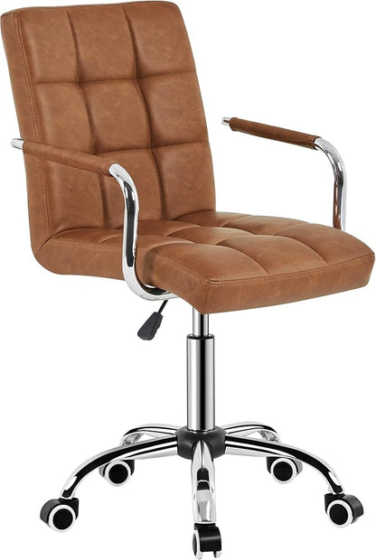 Topeakmart Modern Faux Leather Swivel Office Chair Height Adjustable Comfortable Computer Chair w/Wheels, Retro Brown