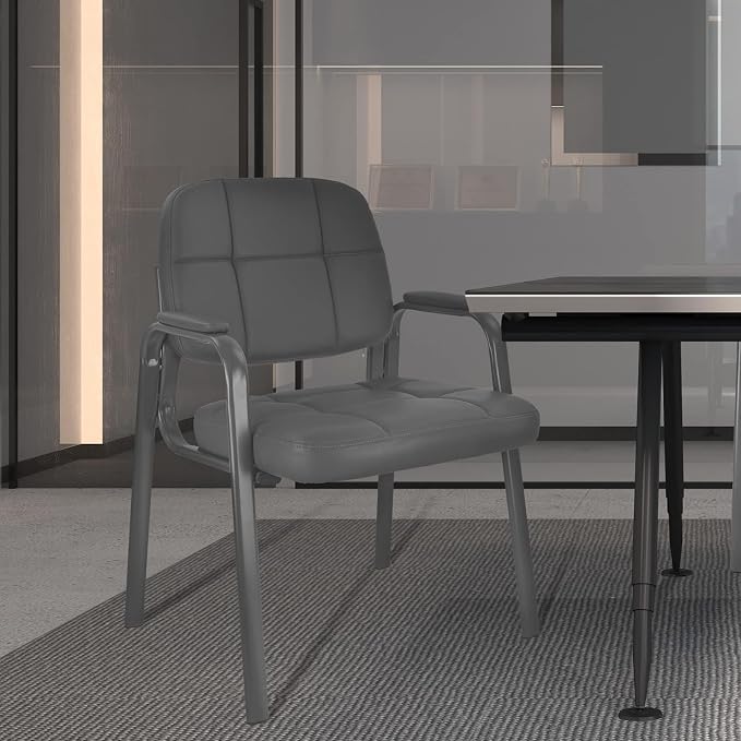 CLLATINA Waiting Room Chairs with Padded Arms Leather Guest Chair no Wheels for Office Reception and Conference Desk Gery, 8PK