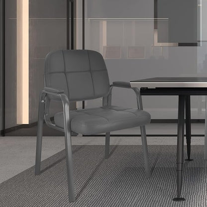 CLLATINA Waiting Room Chairs with Padded Arms Leather Guest Chair no Wheels for Office Reception and Conference Desk Gery, 8PK