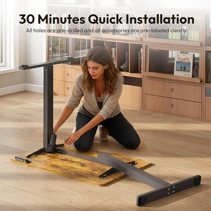 Electric Standing Desk,32x24 Inches Adjustable Height Stand up Desk, Sit Stand Home Office Desk with Splice Board, 3 Preset Heights,Equipped with Hooks,Ergonomic Computer Desk Workstation，Brown