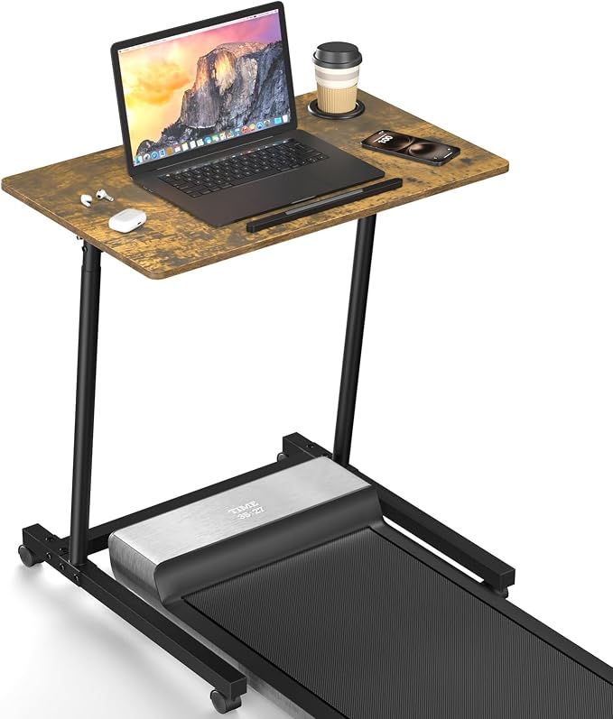 Eocnrhe Treadmill Desk, Mobile Small Standing Desk with Wheels for Walking Pad, Portable Table for Laptop, Rolling Table Adjustable Height, Bedside Table，Brown