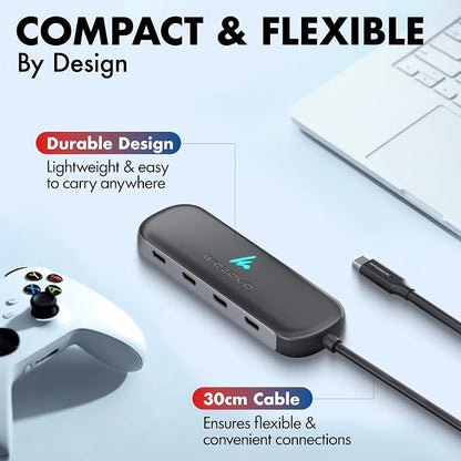 Type C to 4 in 1 Type C Hub, Wozoyo 4XType C 5 Gbps, Data Transfer Upto 5Gbps, Plug & Play, Multiport Type C Hub with 30cm Cable, Compatible with MacBook, Tablet, Smartphones and Type C Devices