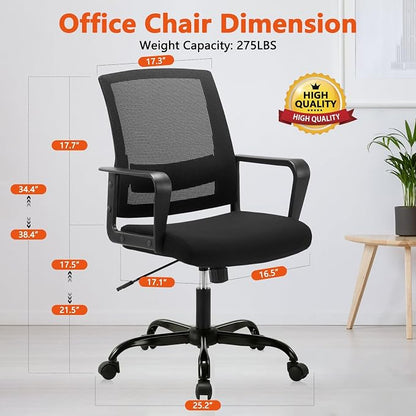 CLATINA Ergonomic Rolling Mesh Desk Chair with Executive Lumbar Support and Adjustable Swivel Design for Home Office Computer Black 6 Pack