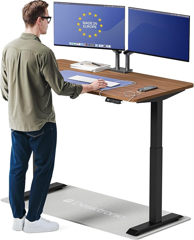 Desktronic HomeOne Standing Desk 54x28 — Ergonomic Sit Stand Home Office Desk, Made in Europe, Electric Dual Motor Height Adjustable, USB & USB-C Charging, Wobble-Free, Touchscreen, 3 Memory Presets
