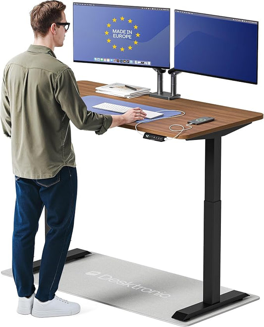 Desktronic HomeOne Standing Desk 54x28 — Ergonomic Sit Stand Home Office Desk, Made in Europe, Electric Dual Motor Height Adjustable, USB & USB-C Charging, Wobble-Free, Touchscreen, 3 Memory Presets