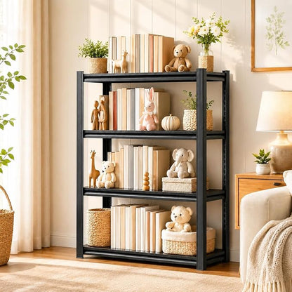 4 Tier Metal Bookshelf, Adjustable Tall Bookcase, Heavy Duty 2400 LBS Modern Deep Book Shelf, Bolt-Free Storage Shelves for Living Room, Home Office, Garage, 15.7" Wx 11.8" Dx 44.1" H