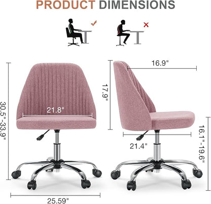 DUMOS Office Desk Chair, Modern Cute Rolling Vanity Swivel Task Seating with Wheels, Comfortable Back Seat Armless for Home, Bedrooms, Study, Student, Adults, Make-Up, Dressing Room Dusty Rose