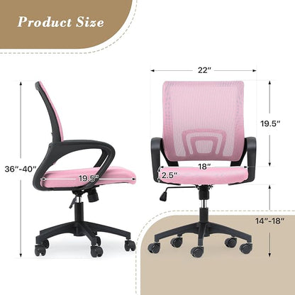 Office Chair Ergonomic - Mesh Desk Chair with Lumbar Support & Wide Seat (300Lbs Capacity) Adjustable Height, Swivel Wheels - for Home Office, Gaming, Bedroom