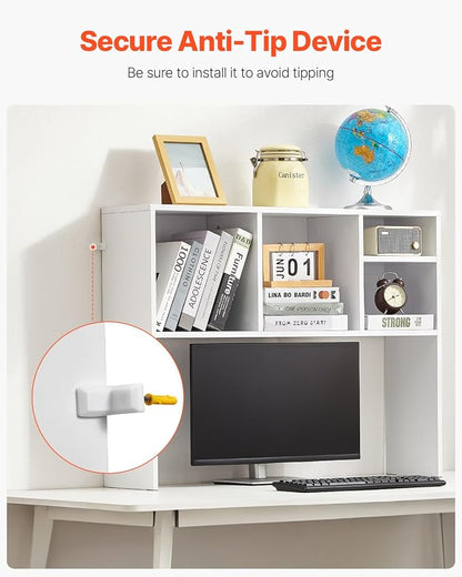 VEVOR Desktop Bookshelf, Storage Organizer with 5 Shelves for Computer Desk, Wooden Shelf Desk Hutch with Anti-Slip Feet Pads, Desk Top Display Rack for Office, Home & Dorm, White