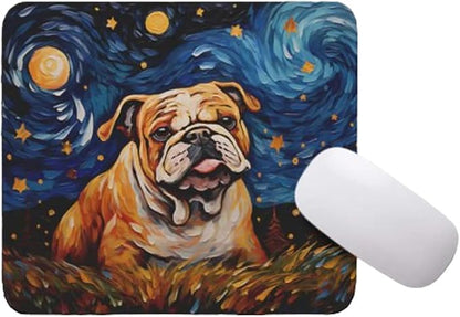 Starry Night Bulldog Mouse Pad for Computer Laptop Home Office Gaming Working Desk Desktop Accessories Non-Slip Rubber Mouse Pad for Dog Lovers