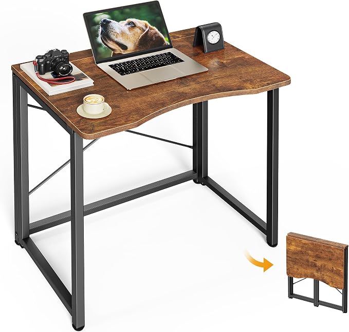 Huuger Folding Desk for Small Spaces, 23.6 Inch Foldable Computer Table, for Home Office, Study, Bedroom, Dorm, Space Saving, Small Writing Work Office Computer Desk, Easy to Fold, Rustic Brown