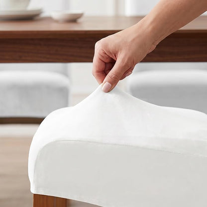 Deisy Dee Stretch XL/Oversized Extra Large Velvet Dining Room Chair Covers for Kitchen Dining，Removable Washable Chair Protectors Slipcovers (Off White, 2)