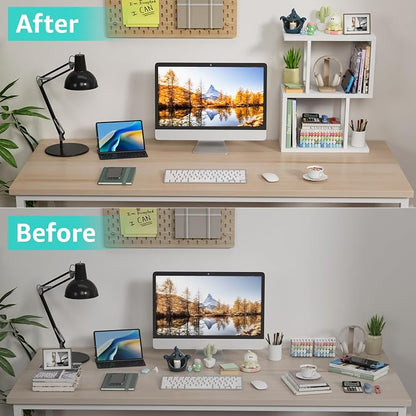 Small Desktop Bookshelf for Top of Desk Shelf - Mini White Table Bookcase 3-Tier Shelves Storage Book Organizer Hutch for Dorm Office College