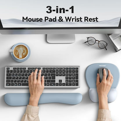 TECKNET Gel Mouse Pad with Wrist Rest, 3 in 1 Keyboard Wrist Rest for Pain Relief, Non-Slip PU Base & Easy Typing, Ergonomic Mousepad Set for Office & Home
