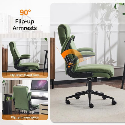 VINGLI Rolling Ergonomic Office Desk Chair with Padded Flip-up Arms, 360° Swivel High Back Executive Computer Task Chair with Wheels for Game,Home Small Space, Study Room, Reading Room,Pu Green