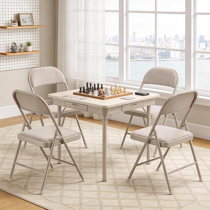 8 Pack Folding Chairs, Fabric Padded Folding Dining Chairs with Cushion Seat & Back, Indoor Outdoor Folding Chair Set for Home Office, Parties, Events, Wedding, Extra Guest Seating