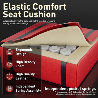 HLDIRECT Gaming Chair, Ergonomic Video Game Seat with 360° Swivel & Lumbar Massage for Adults Home/Office Use, Computer Chair PU Leather Cushion (Black & Red)