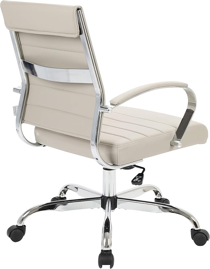 LeisureMod Benmar Leather Office Desk Chair, Mid-Back Ergonomic Swivel Chair with Lumbar Support, Adjustable Height, Tilt Lock, Cushioned Seat & Back, Home Office Task Chair (Tan, Single)