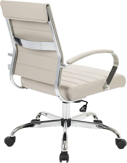 LeisureMod Benmar Leather Office Desk Chair, Mid-Back Ergonomic Swivel Chair with Lumbar Support, Adjustable Height, Tilt Lock, Cushioned Seat & Back, Home Office Task Chair (Tan, Single)