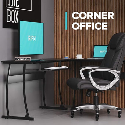 RIF6 L Shaped Modern Computer Home Office Gaming Desk with Keyboard Tray and Cable Management, Easy Assembly, Black