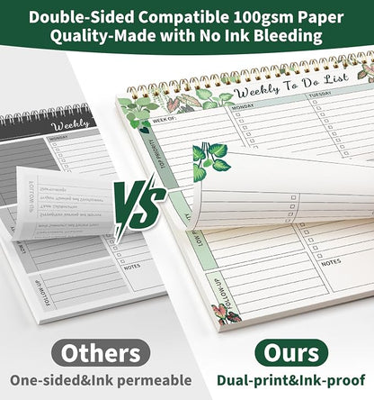 104 Pgs Weekly To Do List Notepad, 52 Duplex-Printed Undated Sheets 100 GSM（8.5"×11") Weekly Desk Planner For Work Home School Office Desk Accessories Supplies & Goal Setting Tasks - Green Foliage