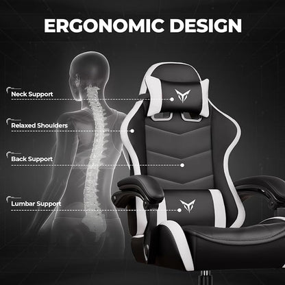 GTPLAYER Gaming Chair High Back Computer Chairs for Adults, Ergonomic Height Adjustable Recliner Chair 300lbs with Linkage Armrest and Lumbar Support for Home Office, White