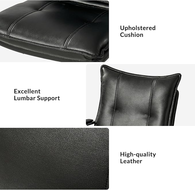 HULALA HOME Faux Leather Home Office Desk Chair, Adjustable Swivel Computer Chair with Sliver Legs and Arms, Comfy Upholstered Task Chair(Black)