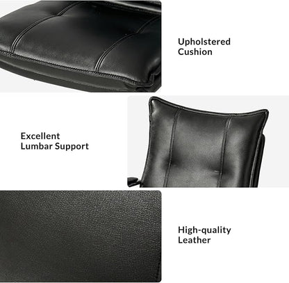 HULALA HOME Faux Leather Home Office Desk Chair, Adjustable Swivel Computer Chair with Sliver Legs and Arms, Comfy Upholstered Task Chair(Black)