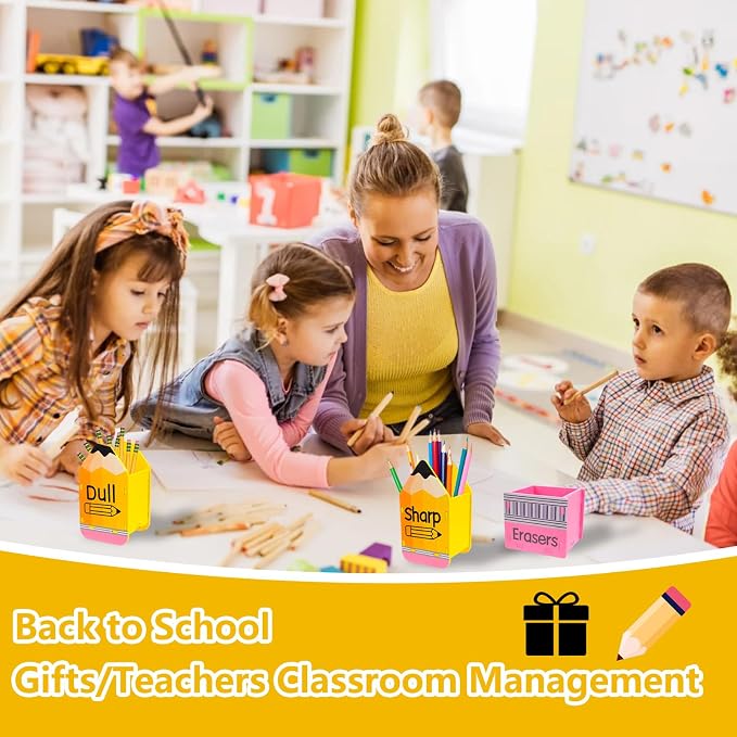 CEYAZYE 3Pcs Sharp and Dull Pencil Holder Eraser Buckets, Back to School | Wooden Shaped Dispenser, Pencil Storage Organizer for Back to School Teachers Desk Classroom Management