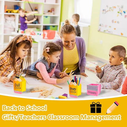 CEYAZYE 3Pcs Sharp and Dull Pencil Holder Eraser Buckets, Back to School | Wooden Shaped Dispenser, Pencil Storage Organizer for Back to School Teachers Desk Classroom Management