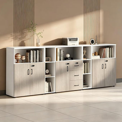 File Cabinet with Password Lock, Wood Lateral Filing Cabinet for Letter/A4 Files, 3 Drawer with Door, Printer Stand with Open Shelves for Home Office