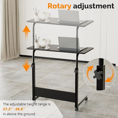 VINGLI Portable Computer Workstation, Standing Desk Adjustable Height, Small Computer Desk w/Rolling, Sit Stand Laptop Desk TV Tray for Bed Sofa Hospital Reading Eating, Black, 31.5"