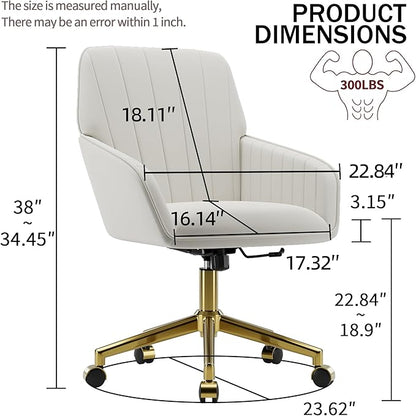 YISHENG Velvet Home Office Chair with Gold Base Upholstered Tufted Modern Height Adjustable 360 Degree Swivel Desk Chair with Wheels, Vanity Chairs for Living Room, Bedroom,Study Room (Cream)