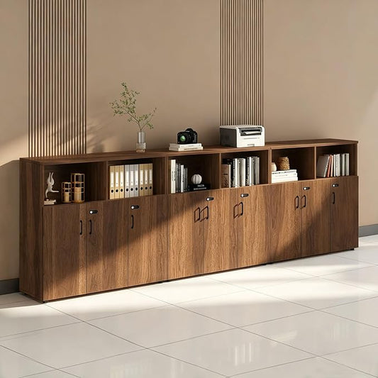 File Cabinet with Password Lock, Wood Lateral Filing Cabinet for Letter/A4 Files, 3 Drawer with Door, Printer Stand with Open Shelves for Home Office