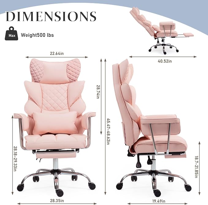 DYHOME 500 lbs Reclining Massage Office Chair with Foot Rest, Kneading Massage Home Office Chairs, High Back Office Desk Chair, Thicker Cushion, Big and Tall Ergonomic Chair for Heavy People, Pink