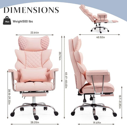 DYHOME 500 lbs Reclining Massage Office Chair with Foot Rest, Kneading Massage Home Office Chairs, High Back Office Desk Chair, Thicker Cushion, Big and Tall Ergonomic Chair for Heavy People, Pink
