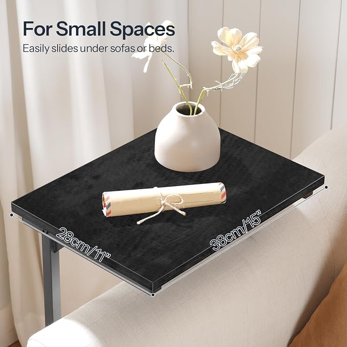 HOOBRO C Shaped End Table, Adjustable Height Sofa Side Table, Slide Under Couch Table, C Shaped Side Table for Small Spaces, for Living Room, Bedroom, Black BB71SF01