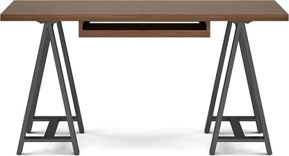 SIMPLIHOME Sawhorse Industrial 60 inch Wide SOLID WALNUT WOOD and Metal Desk in Walnut for the Office Desk, Writing Table, Workstation and Study Table