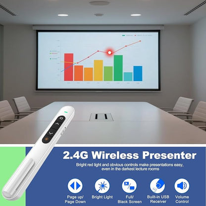 QUI Presentation Clicker with Volume Control, 2.4GHz USB Wireless Presenter Remote, PowerPoint Clicker Slide Advancer Compatible with Mac, Windows, Google Slides, Keynote