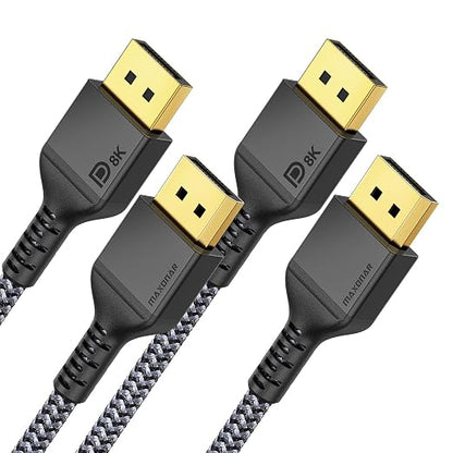 Maxonar 8K DisplayPort 1.4 Cable DP to DP - 5 Ft/1.5M, HBR3 High Speed, Supports 8K@60Hz, 4K@240Hz, 2K@144Hz - 2 Pack for PC, Laptop, TV, Gaming Monitor