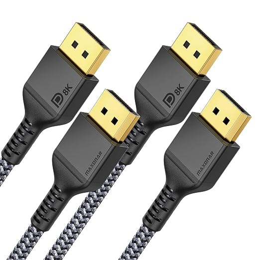 Maxonar 8K DisplayPort 1.4 Cable DP to DP - 5 Ft/1.5M, HBR3 High Speed, Supports 8K@60Hz, 4K@240Hz, 2K@144Hz - 2 Pack for PC, Laptop, TV, Gaming Monitor