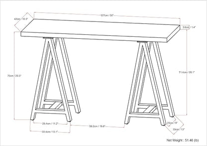 SIMPLIHOME Sawhorse SOLID WOOD and Metal 50 inch Wide Modern Industrial SOLID WALNUT WOOD and Metal Console Sofa Table in Walnut for the Living room Entryway and Bedroom