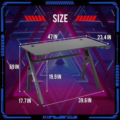 FDW Computer Desk Gaming Desk Student PC Desk Writing Desk Office Desk Modern Ergonomic Racing Style Table Workstation Carbon Fiber Headphone Hook (47in, Blue)